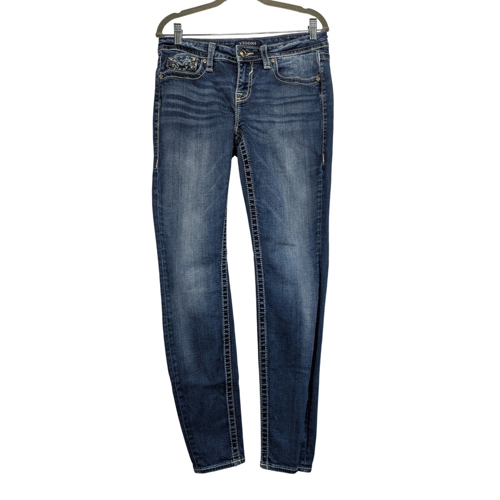 Vigoss Skinny Jeans Women Blue Wash Embellished Pockets S6 L30‎